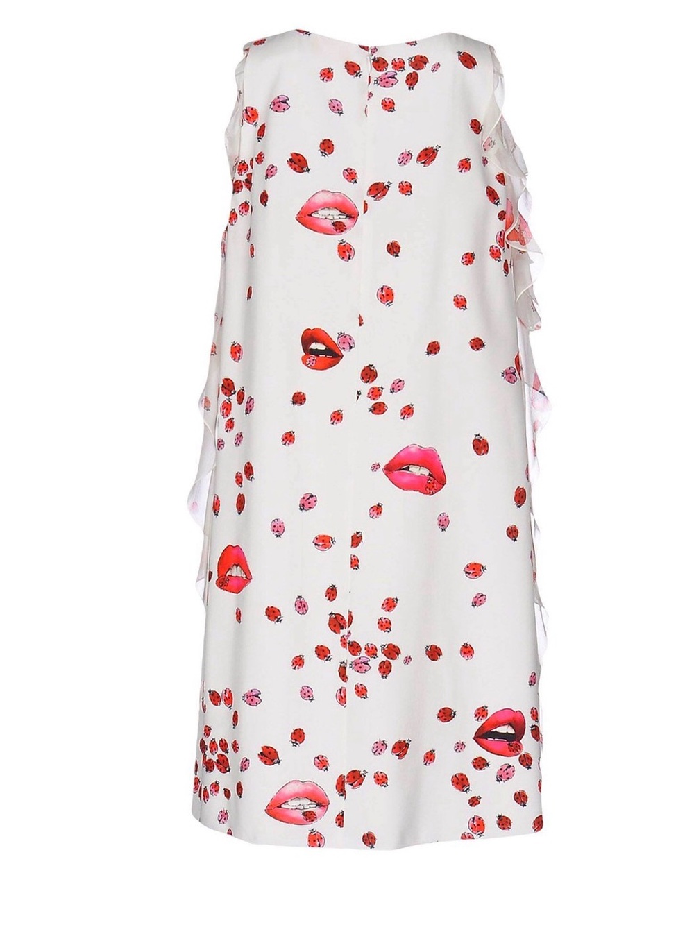 White Sleeveless Dress with Pink & Red Lip Print